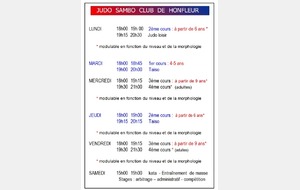 judo sambo club de Honfleur :rappel des horaires